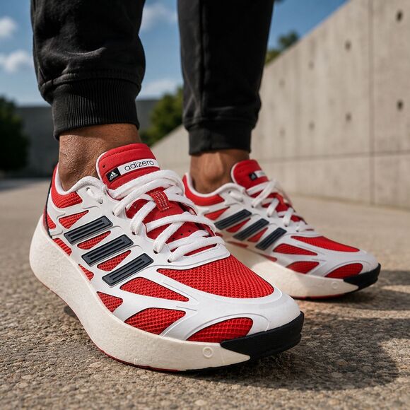 Adidas Adizero Shoes Mens Size 9 Red White Mesh Running Sneakers Colorblock main image 6